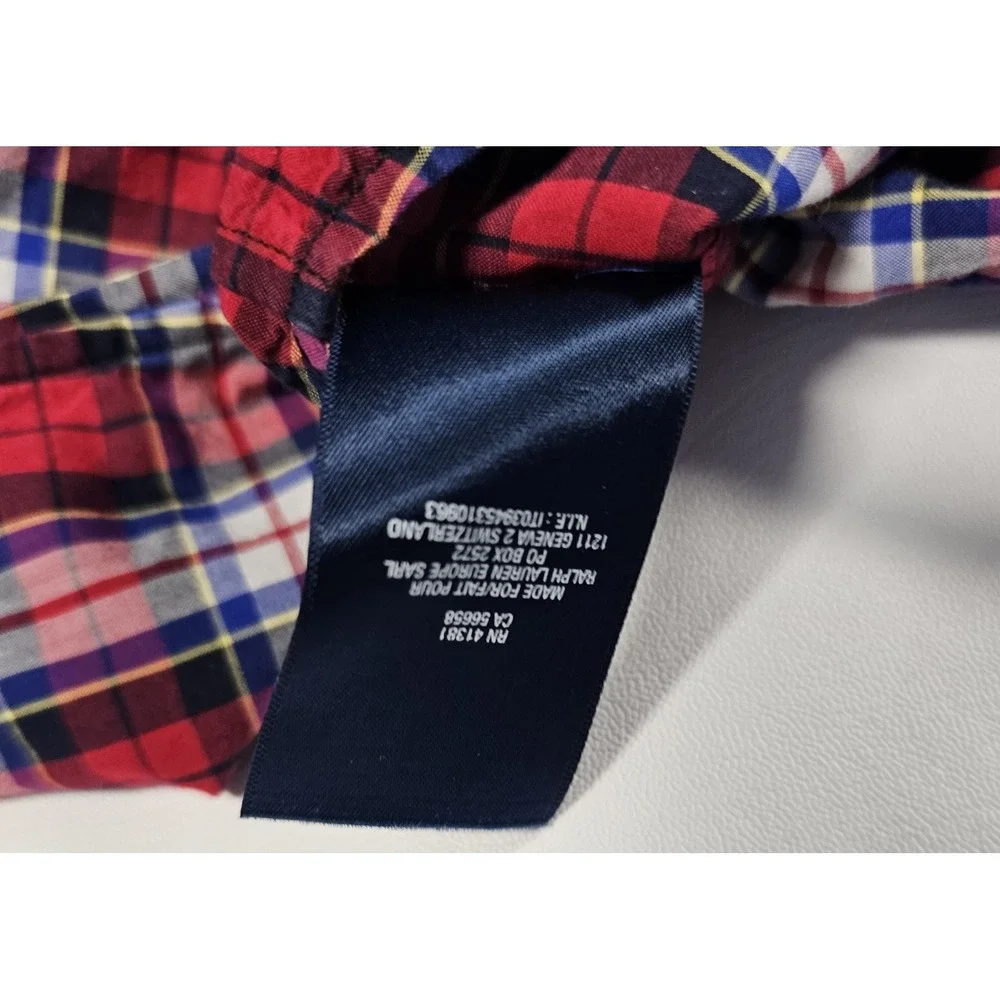 Ralph Lauren Boys L 14-16 Red Plaid Button Down Shirt Long Sleeve Pony Logo